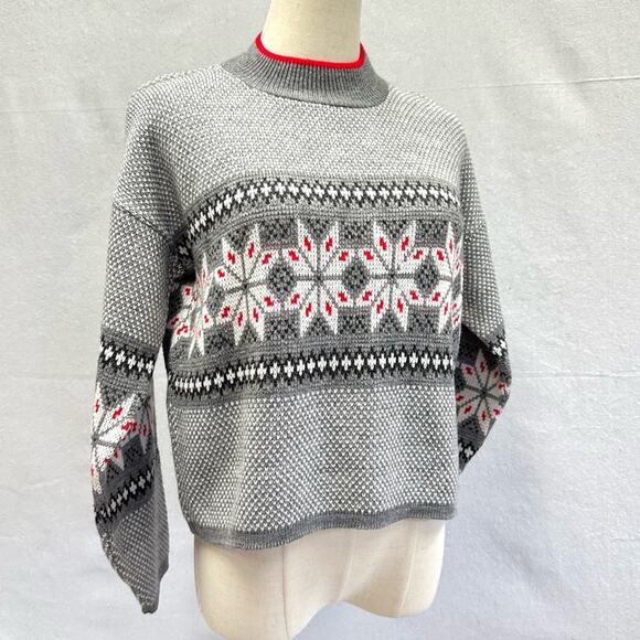 Vintage 80s Brunny Nordic fair isle tight knit mock neck sweater Size Small - Picture 12 of 16